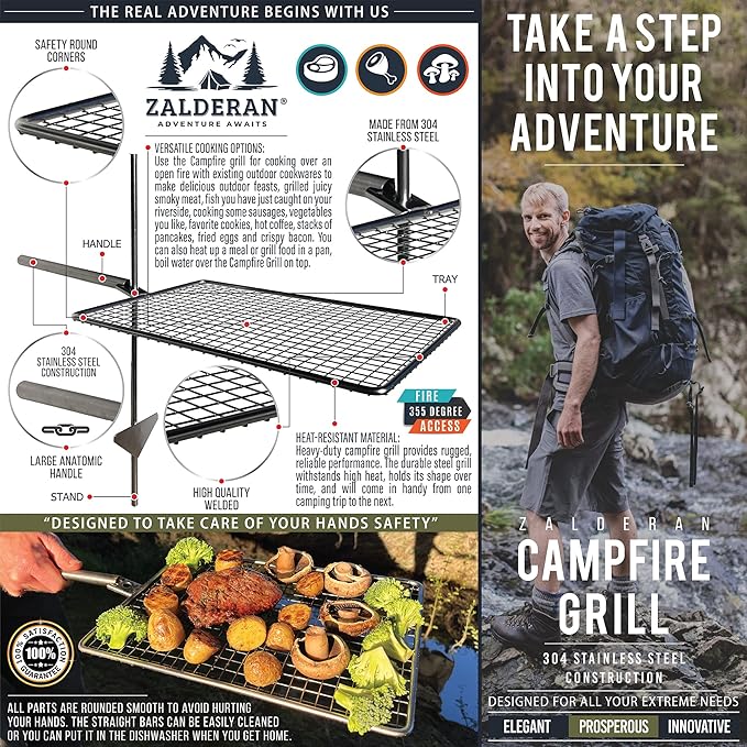 Campfire Grill ??Small, Lightweight 304 Stainless Steel Cooking Grate for Camping, Hiking