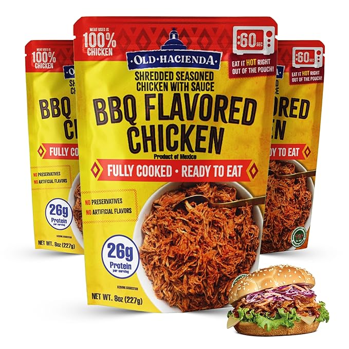Old Hacienda BBQ Flavored Chicken | 100% Shredded Seasoned Chicken with Sauce | Fully Cooked &