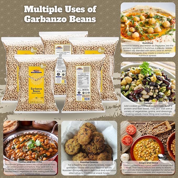 Rani Garbanzo Beans (Kabuli Chana) 128oz (8lbs) 3.63kg x Pack of 5 (Total of 40lbs) Bulk ~ All