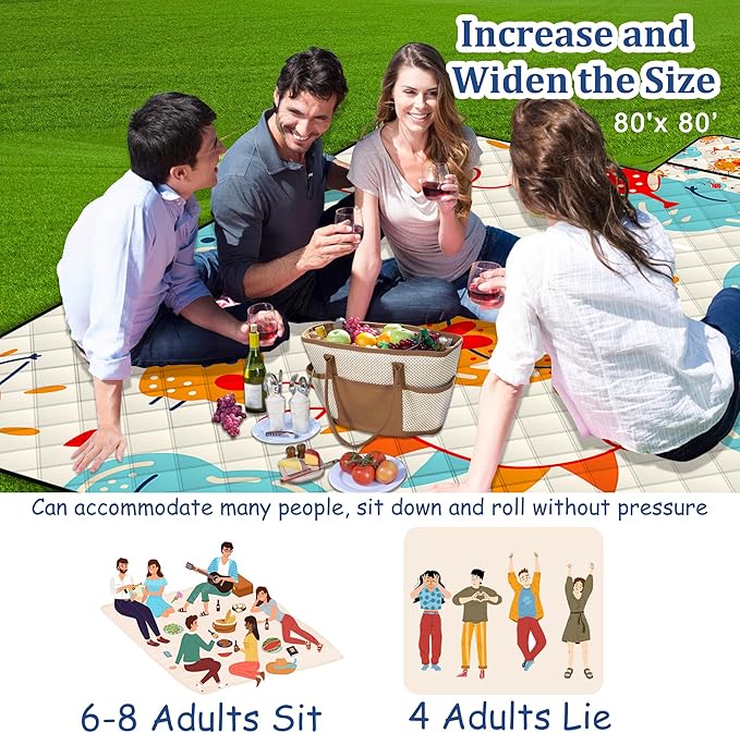 Poedist Extra Large Picnic Blanket Waterproof,80"x 80"Foldable Machine Washable Beach
