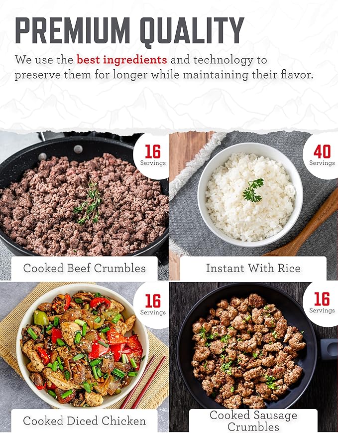 ReadyWise Emergency Food Supply - 88 Servings Meat & Rice Bucket, Freeze Dried Protein Meals
