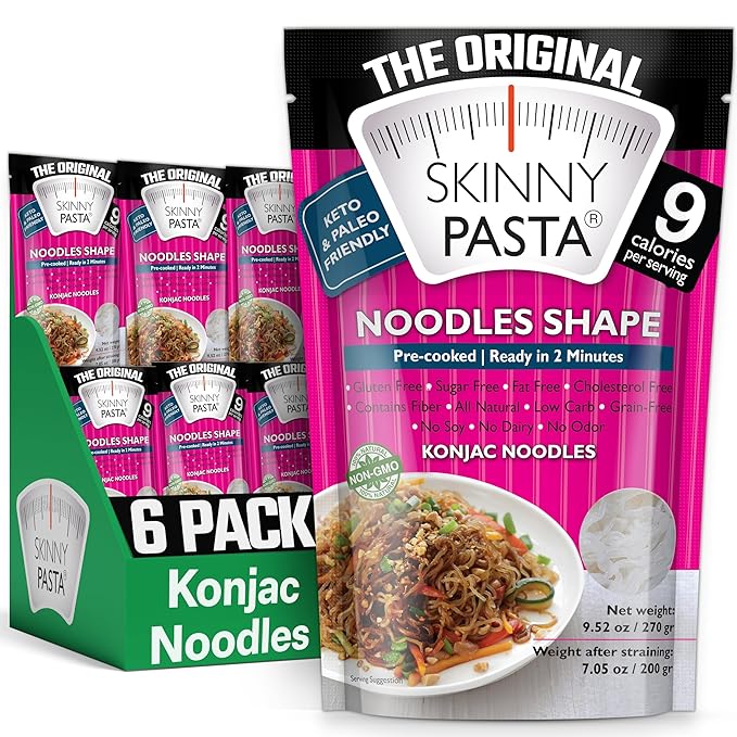 SKINNY PASTA Angel Hair - Healthy Konjac Shirataki Noodles, Low Carb Keto Pasta, Gluten Free, 6 Pack