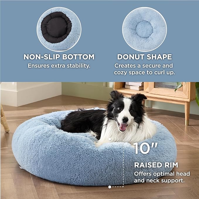 Bedsure Calming Dog Bed for Large Dogs - Donut Washable Large Pet Bed, Anti-Slip Round Fluffy Plush