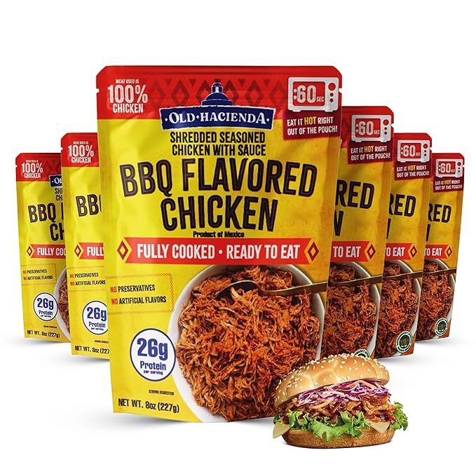 Old Hacienda BBQ Flavored Chicken | 100% Shredded Seasoned Chicken with Sauce | Fully Cooked &