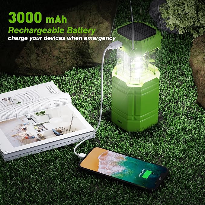 3000mAh Large Capacity Hand Crank Solar Camping Lantern, Portable Ultra Bright LED Torch, 23-26