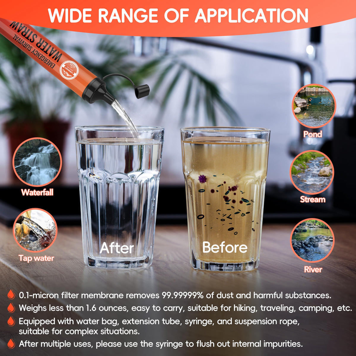 Lormandy Water Filter Straw 3 Pack - Outdoor Camping & Hiking Survival Gear