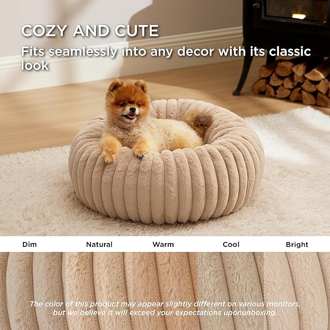 Bedsure Donut Small Dog Bed - Dog Beds for Small Dogs with Corduroy Fleece & Anti Slip Bottom