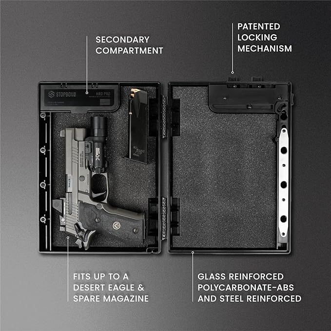STOPBOX Gun Safe Alternative - Tactical Handgun Storage, Instant Access Portable Gun Case, TSA