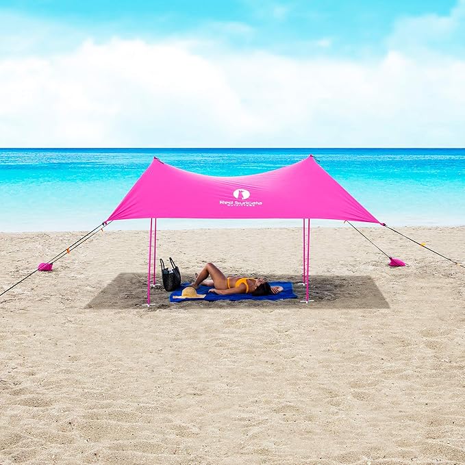 Red Suricata Family Beach Tent & Beach Canopy, UPF50 Sun Beach Shade, Sunshade with 4 Aluminum