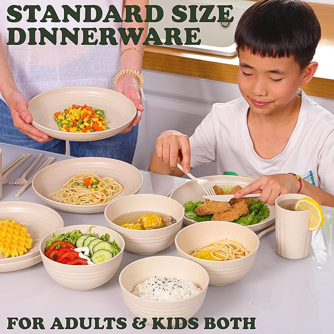 Wheat Straw Dinnerware Sets for 4 - Alternate To Plastic Dinnerware Set - Dishwasher Safe Microwave
