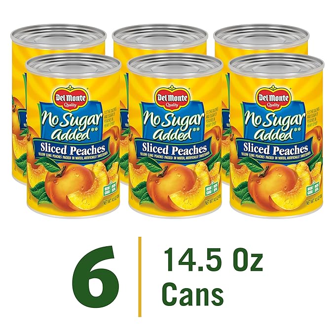 DEL MONTE No Sugar Added Yellow Cling Sliced Peaches, Canned Fruit, 6-Pack, 14.5 oz Can