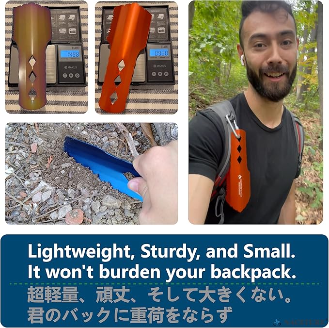 NACETURE Ultralight Backpacking Trowel Aluminum Shovel Small Potty Multitool with Longer Handle