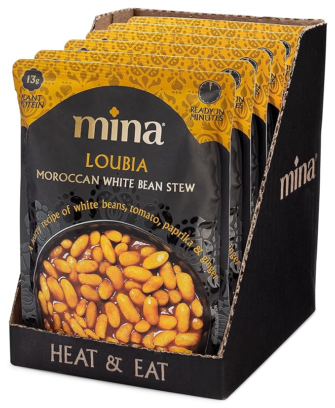 Mina Moroccan White Beans, Cannellini Beans, 10 oz (Pack of 6) Ready to Eat, Plant Protein, Vegan