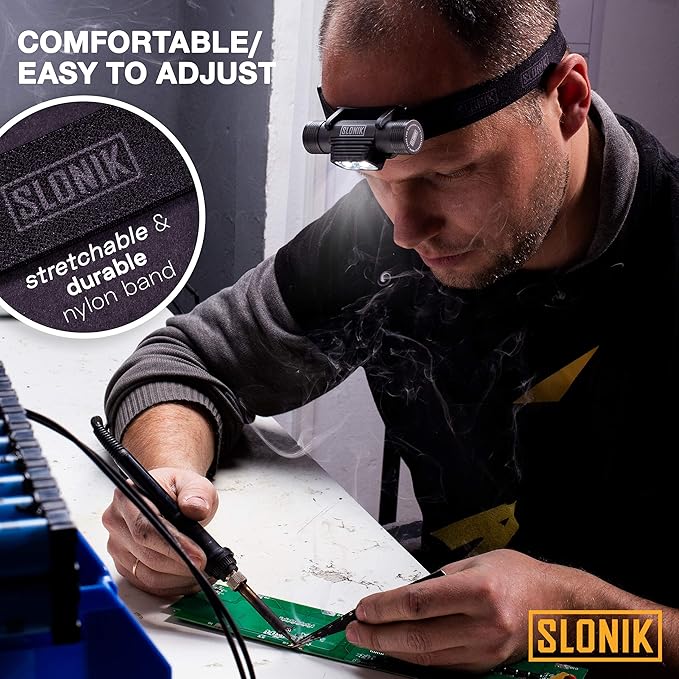 SLONIK Rechargeable Headlamp for Adults - 1000 Lumens Super Bright 60 ft Beam LED Flashlight