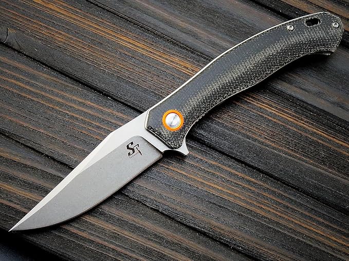 Sitivien ST112 Folding Knife, D2 Blade and Micarta Handle EDC Tool Knife with Pocket Clip for