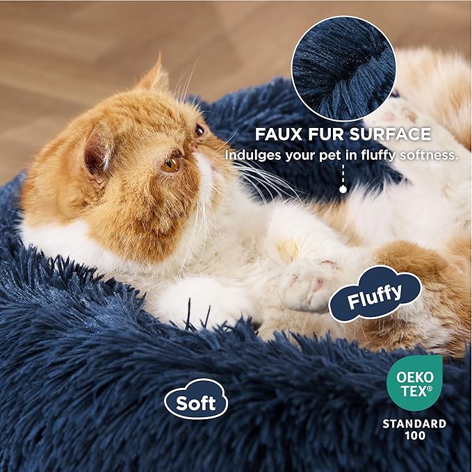 Bedsure Calming Cat Beds for Indoor Cats - Small Cat Bed Washable 20 inches, Anti-Slip Round Fluffy