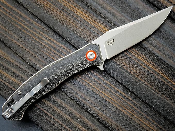 Sitivien ST112 Folding Knife, D2 Blade and Micarta Handle EDC Tool Knife with Pocket Clip for