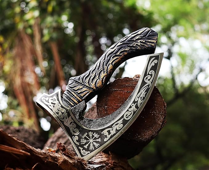 Viking Pizza Axe | Engraved Blade Pizza Cutter with Rosewood Handle & Leather Sheath | Norse Style