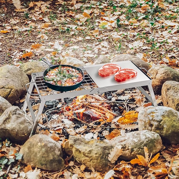 Skyflame Folding Campfire Grill, Portable Stainless Steel Camping Grill Grate and Camp Grill
