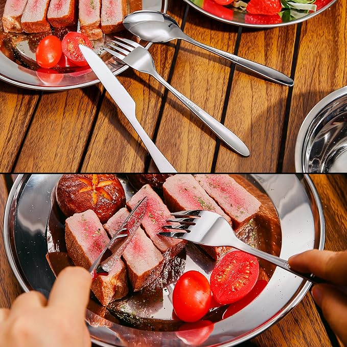 Odoland 29pcs Stainless Steel Utensils Camping Tableware Kit with Bowls Plates Cups Forks Spoons