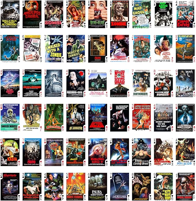 Zombies Playing Cards (Poker Deck 54 Cards All Different) Vintage Trash Horror Thriller Movie