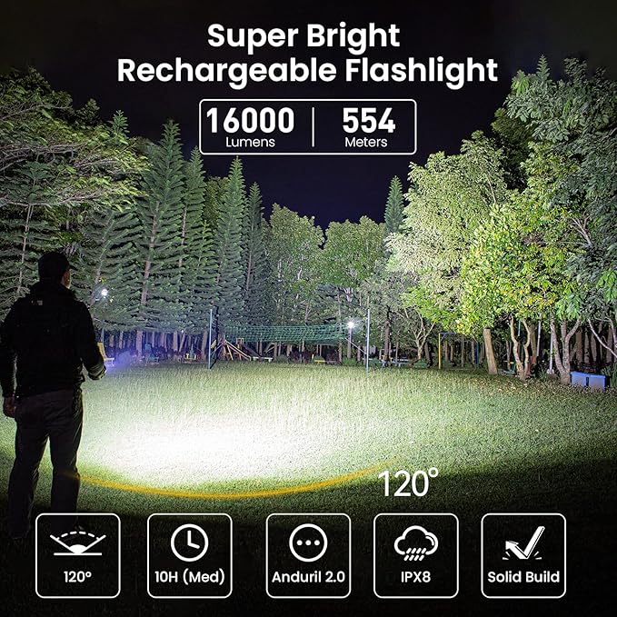 sofirn Q8 Plus Super Bright Flashlight max 16000 Lumens, Rechargeable Powerful Flashlight with High