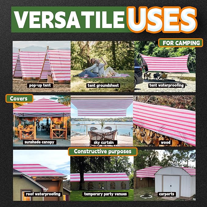 RAINDEWAY Tarps 12x14 Feet,12 Mil Sunshade Striped Tarp Waterproof,Multipurpose Poly Tarp Cover