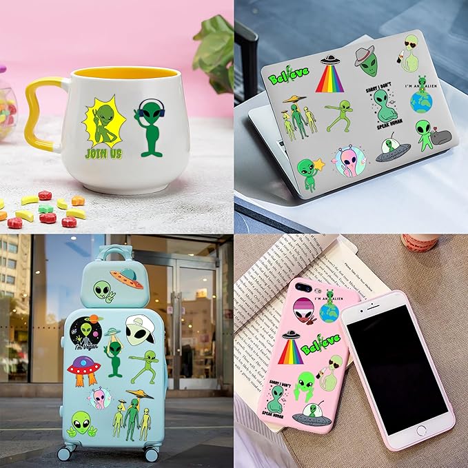 72 PCS Alien Party Favors 48 Tattoos Sticker and 24 Slap Bracelets Wristbands Perfect for Space