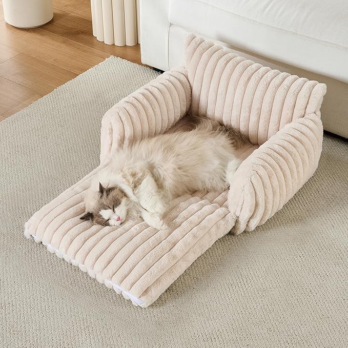 Hollypet Cat Bed Fluffy Plush Mutifuctional Double-Layer Soft Pet Couch Orthopedic Sofa Nest Beds