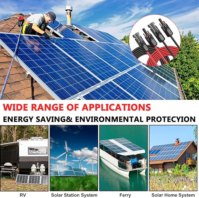 2x70 Feet Solar Panel Extension Cable, 10AWG Solar Cable, Solar Panel Cable with Female and Male