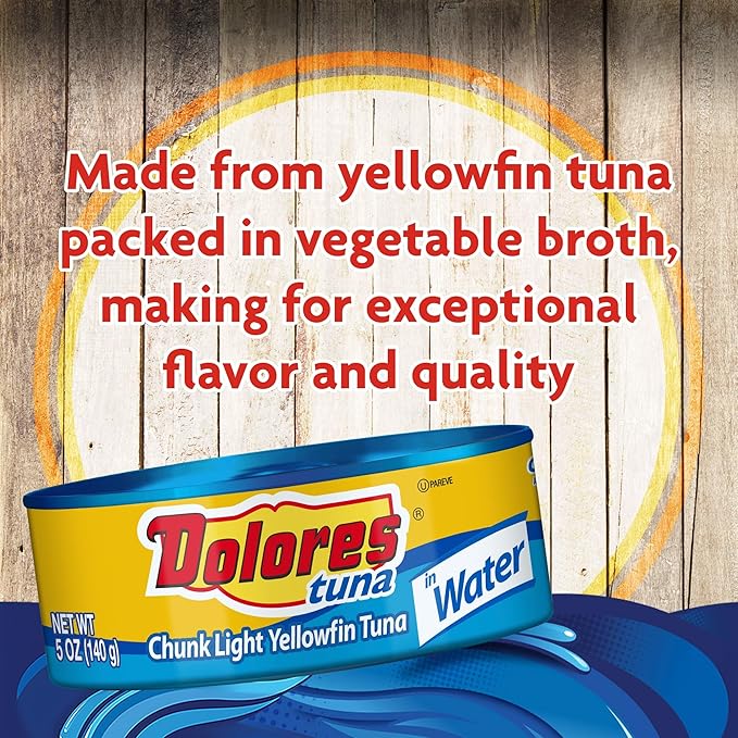 Dolores Tuna Chunk Light Yellowfin Tuna in Water, 5oz Canned Tuna, 24 Pack