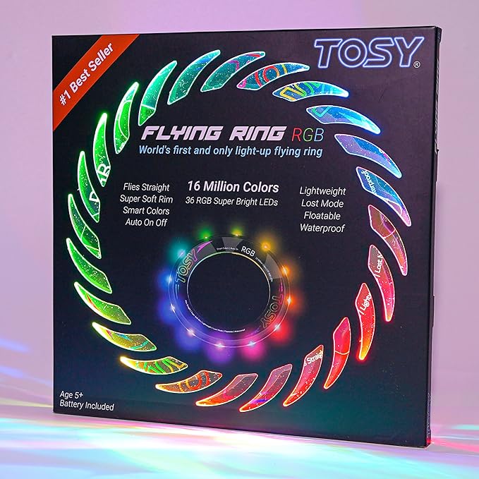 TOSY Flying Ring - 16 Million Color RGB or 12 LEDs, Super Bright, Lost Mode, Auto Light Up, Camping