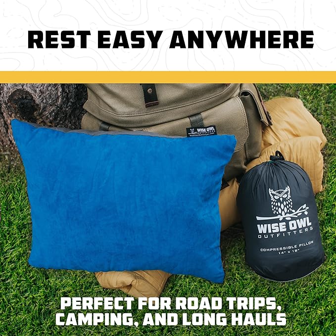 Wise Owl Outfitters Camping Pillow – Memory Foam Travel Pillow for Airplane Sleeping, Hiking
