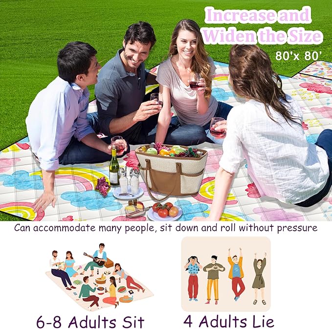 Extra Large Picnic Blanket Waterproof,80"x 80"Foldable Machine Washable Beach Blanket,Outdoor