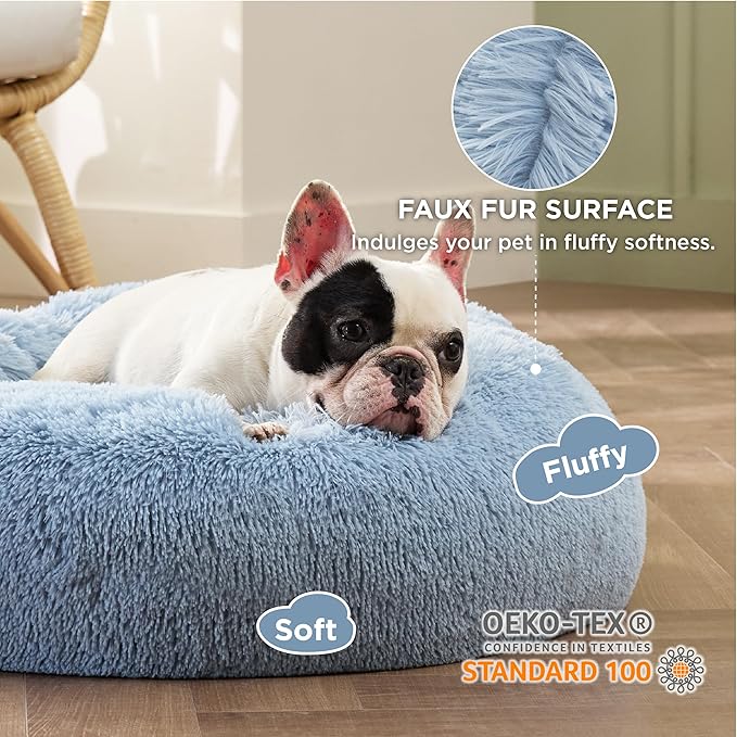 Bedsure Calming Dog Bed for Small Dogs - Donut Washable Small Pet Bed, Round Anti-Slip Fluffy Plush