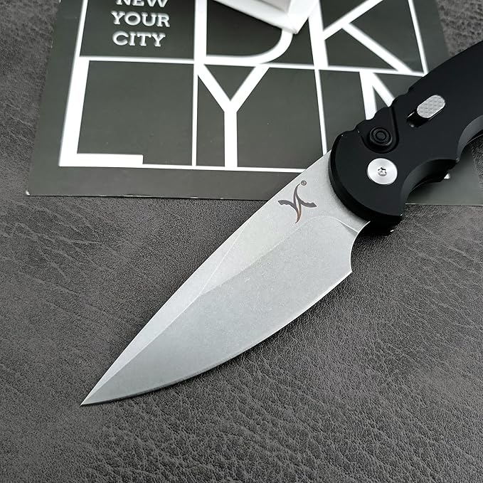 HUAAO 7.5??Assisted Opening Push Button Folding Pocket Knife, 2.8??D2 Blade Aluminum Alloy Handles