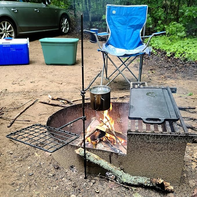 BATTLBOX Bushcraft Grill Set, Steel Campfire Cooking Grate Swivel Grill For Outdoor BBQ Open Fire