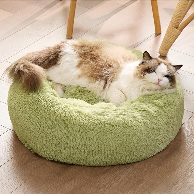 Bedsure Calming Cat Beds for Indoor Cats - Small Cat Bed Washable 20 inches, Anti-Slip Round Fluffy