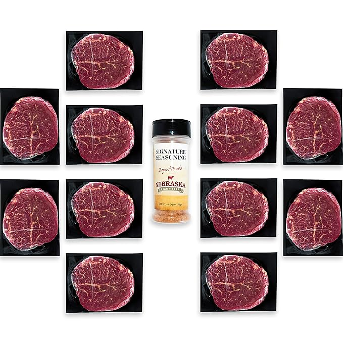 Nebraska Star Beef Prestige Steaks - 12 Packs with Signature Seasoning (12-8oz Filet Mignon)