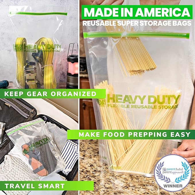 Smelly Proof HEAVY DUTY Reusable STAND-UP Bags for Food Storage, USA Made, NO PEVA & BPA FREE