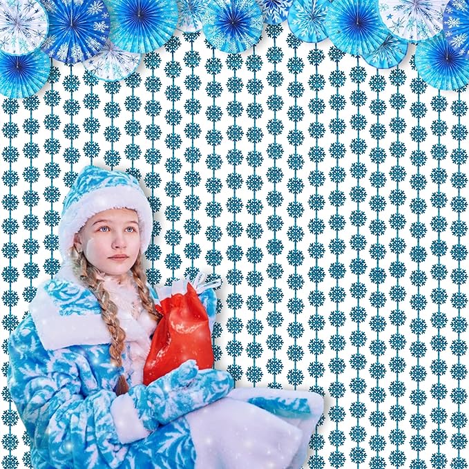 BRAVESHINE Blue Party Snowflake Backdrop - 2 Pack Hanging Foil Fringe Snow Flakes Party Streamers