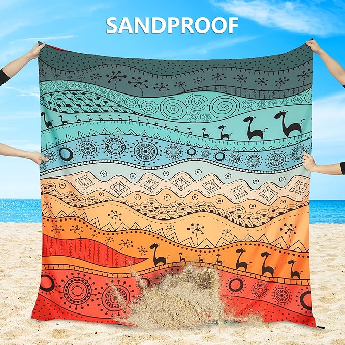 Beach Blanket Waterproof Sandproof Beach Mat 79" X 83"/10'x9'for 2-8 Adults Quick Drying Outdoor