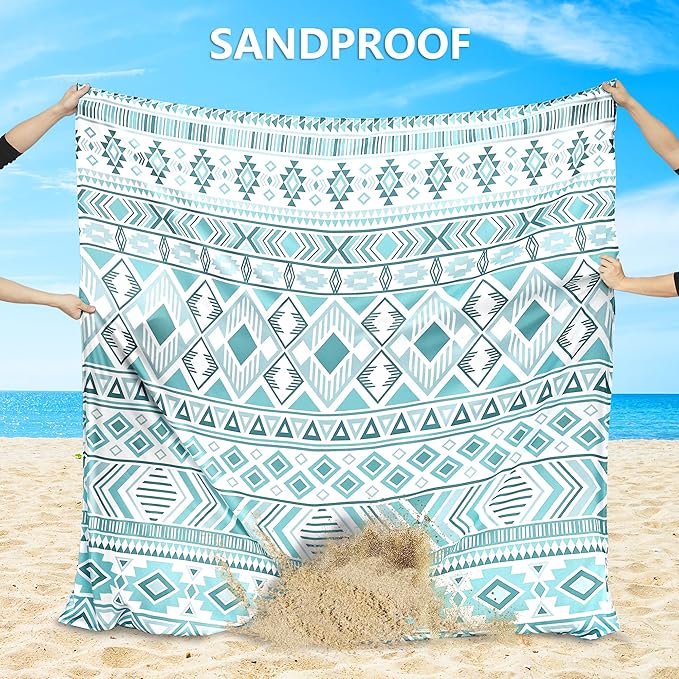 Beach Blanket Waterproof Sandproof Beach Mat 79" X 83"/10'x9'for 2-8 Adults Quick Drying Outdoor