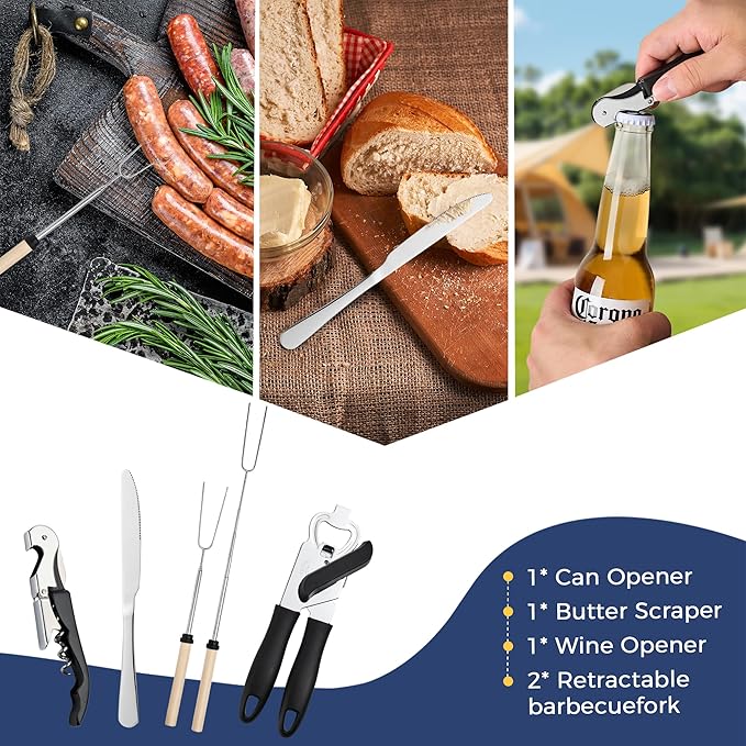 Portable Camping Kitchen Utensil 34 Pcs Set- Cookware Kit, Stainless Steel Outdoor Cooking and