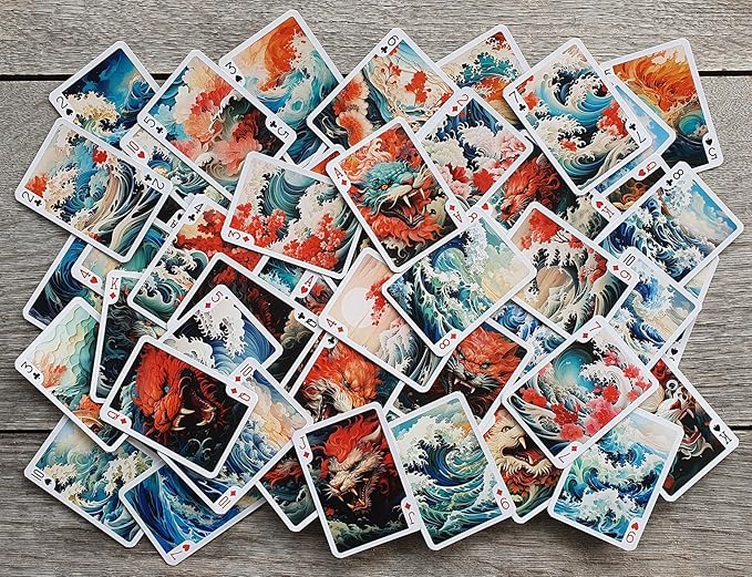 Roaring Waves and Majestic Beasts Playing Cards (Poker Deck 54 Cards All Different) Great Wave
