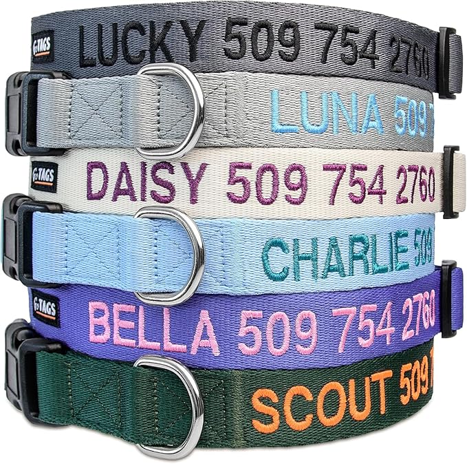 GoTags Personalized Dog Collar, Custom Embroidered Pet ID Dog Collar with Pet Name and Phone