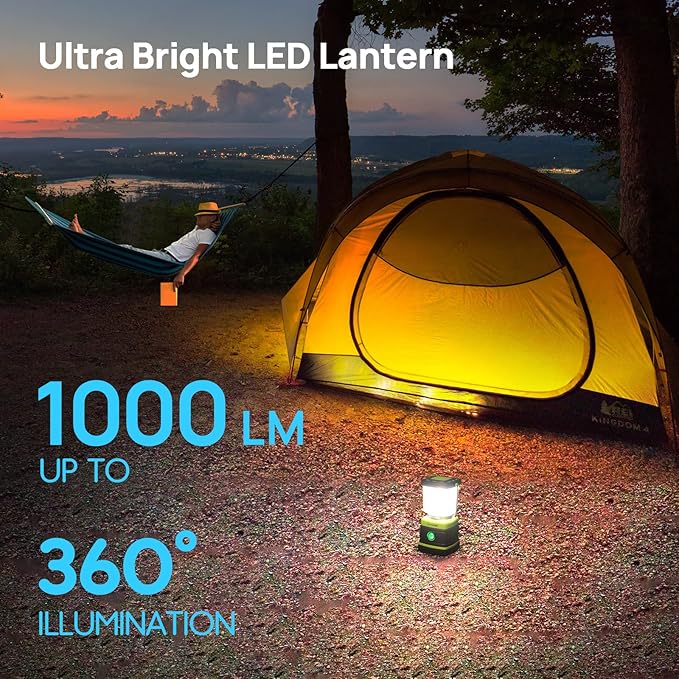 LED Camping Lantern Rechargeable, Consciot Camping Lights, 1000LM, 4 Light Modes, 4400mAh Power