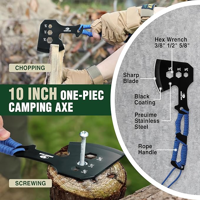 Mossy Oak Hatchet and Machete Knife Set with Sheath, One-Piece Axe & Hunting Knives with Paracord