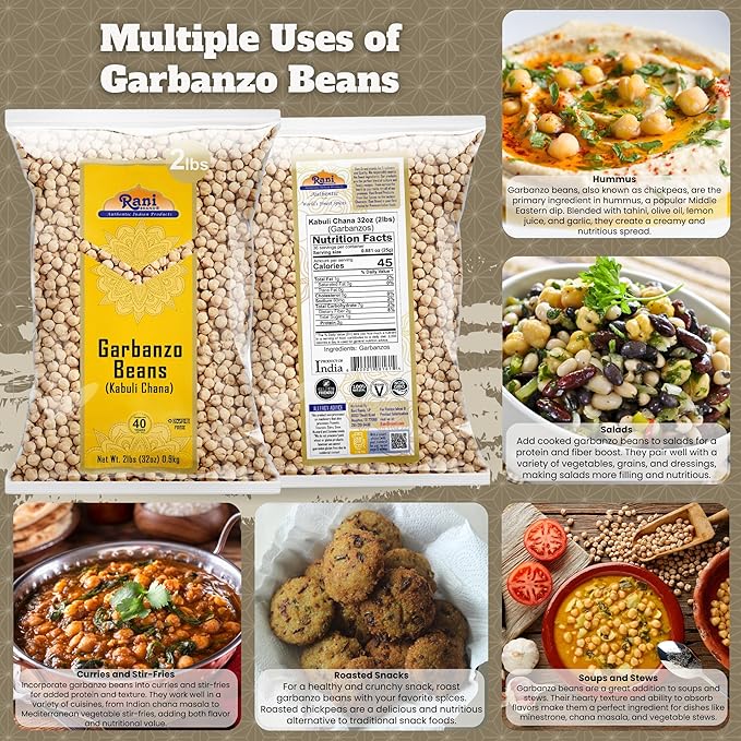 Rani Garbanzo Beans (Kabuli Chana) 32oz (2lbs) 908g ~ All Natural | Vegan | Gluten Friendly |