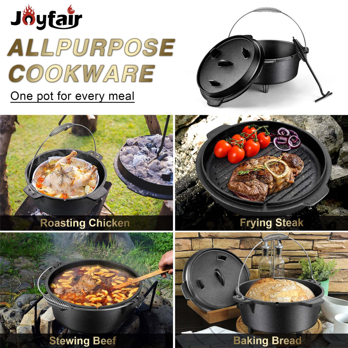 Joyfair Cast Iron Dutch Oven - 5QT, Pre-seasoned, Cast Iron - product view 6